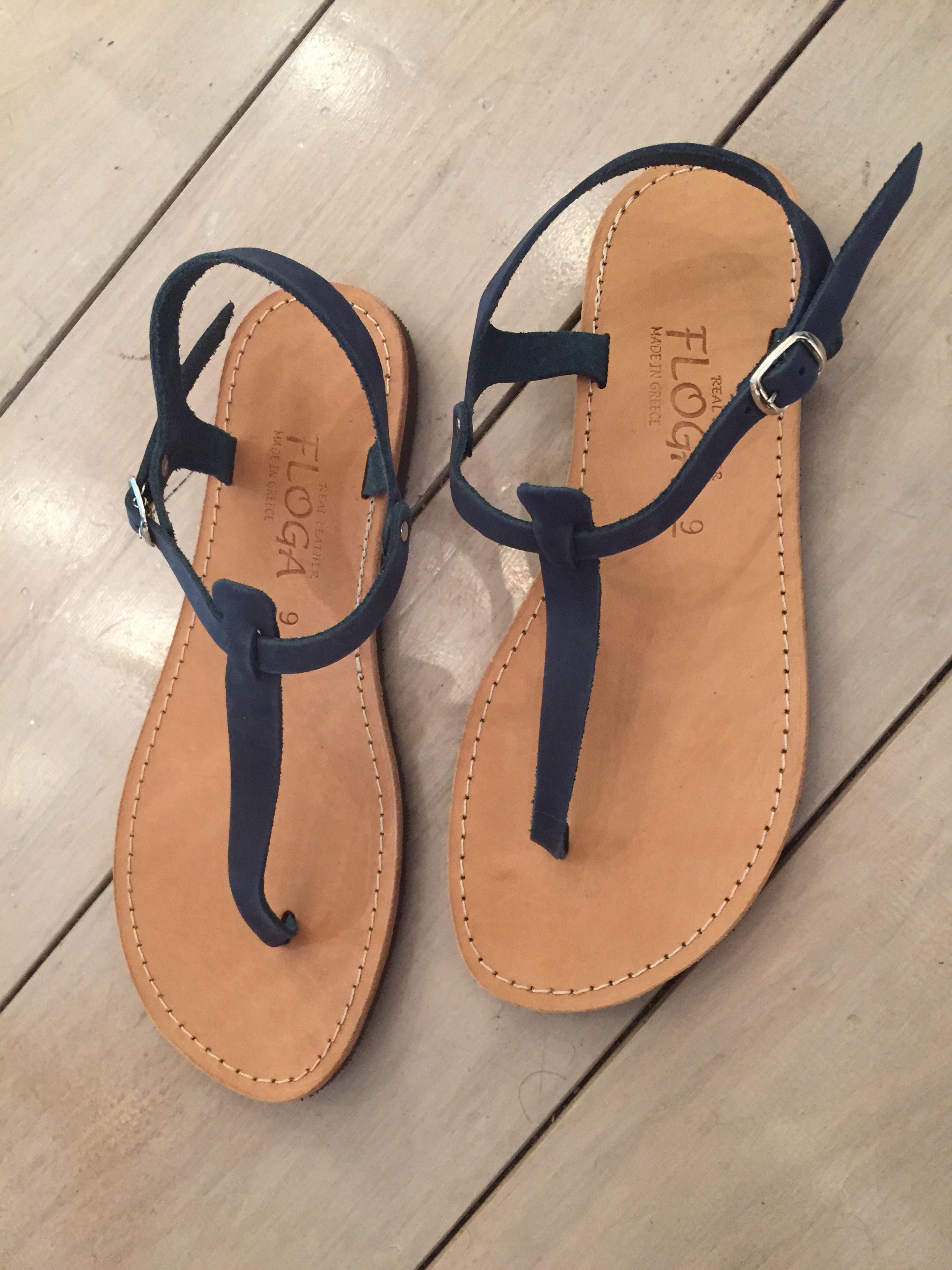 Despoina Greek Leather Sandals - Blue