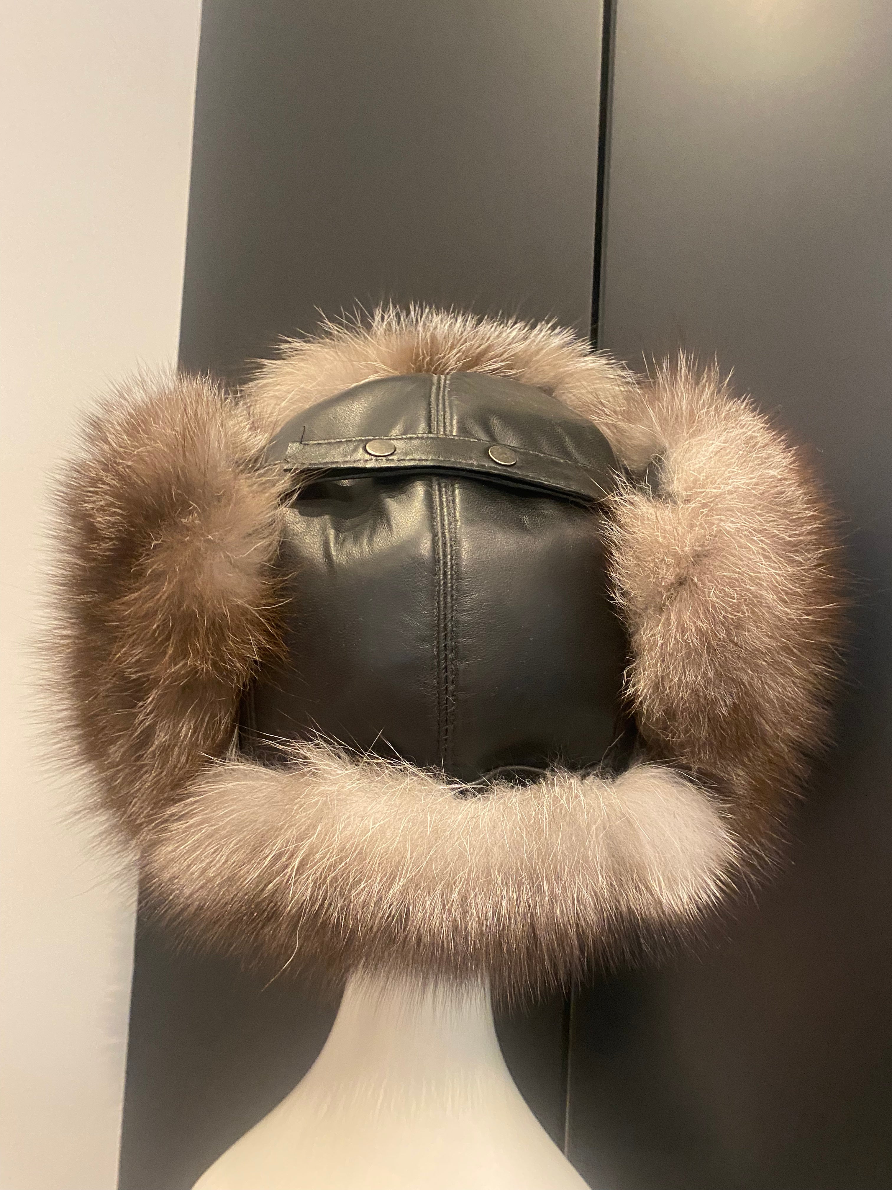 Fox Fur Hat with Leather