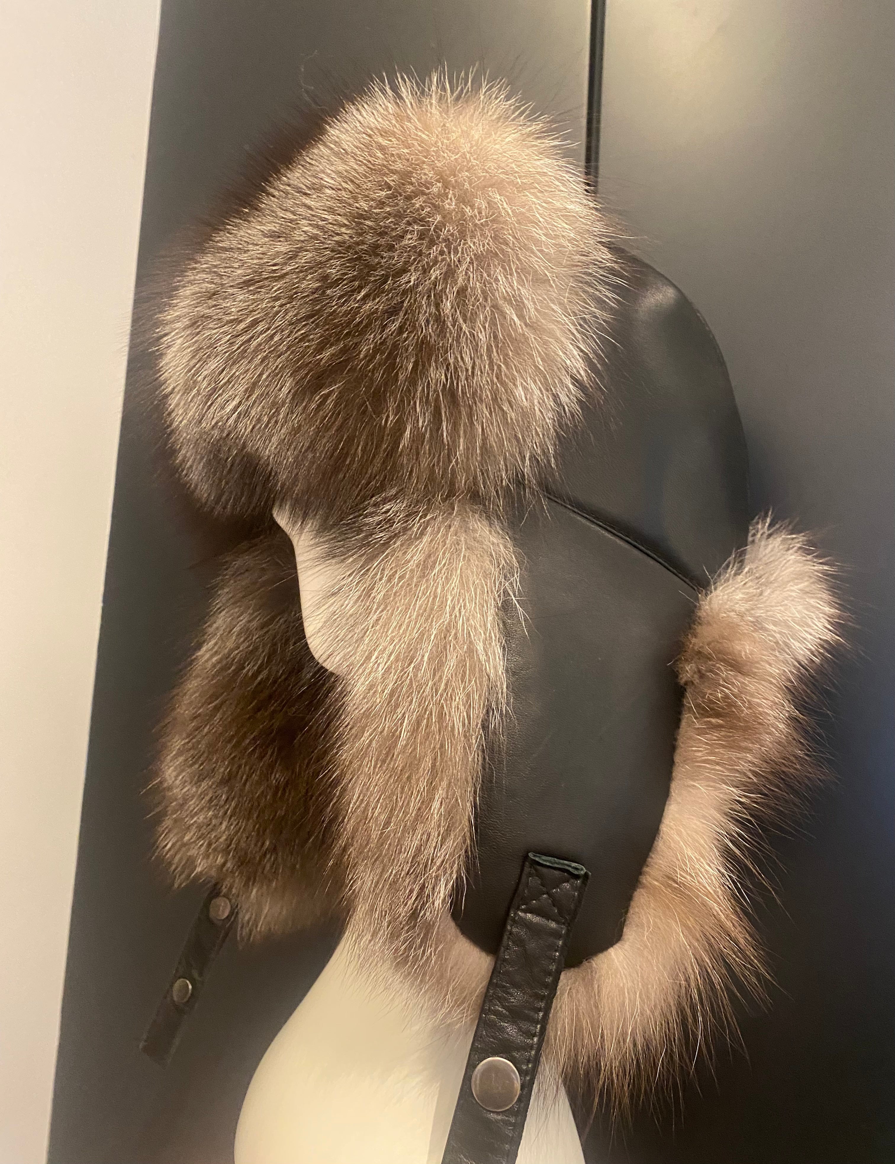Fox Fur Hat with Leather