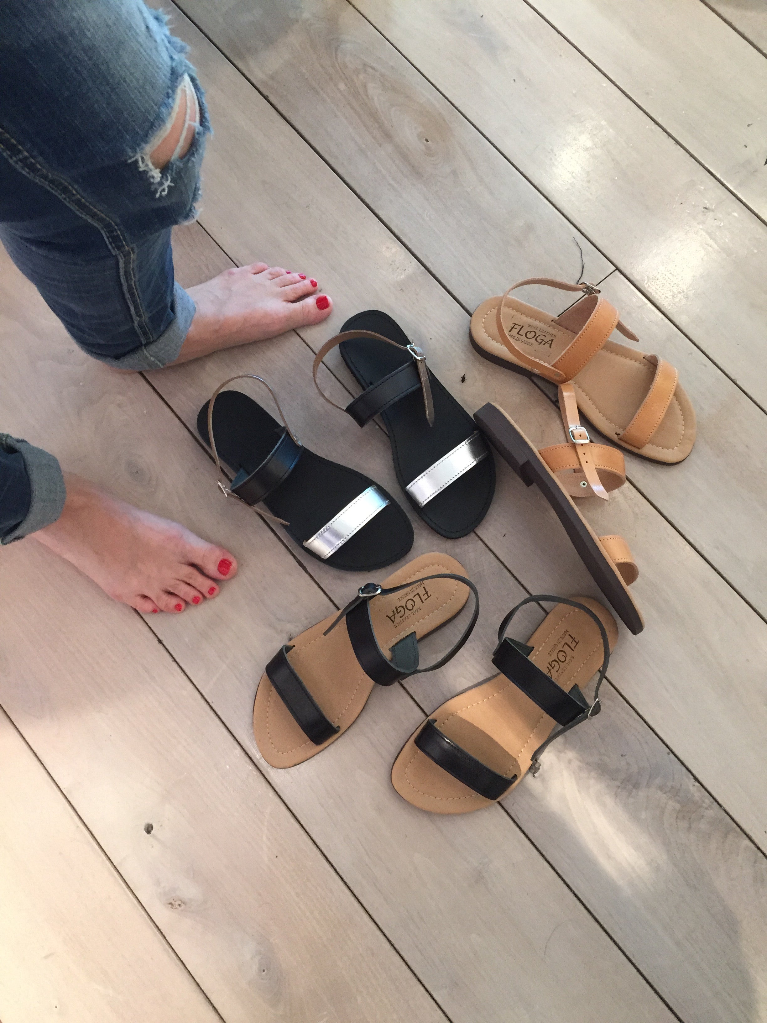 Elpida Greek Leather Sandals - Silver/Black