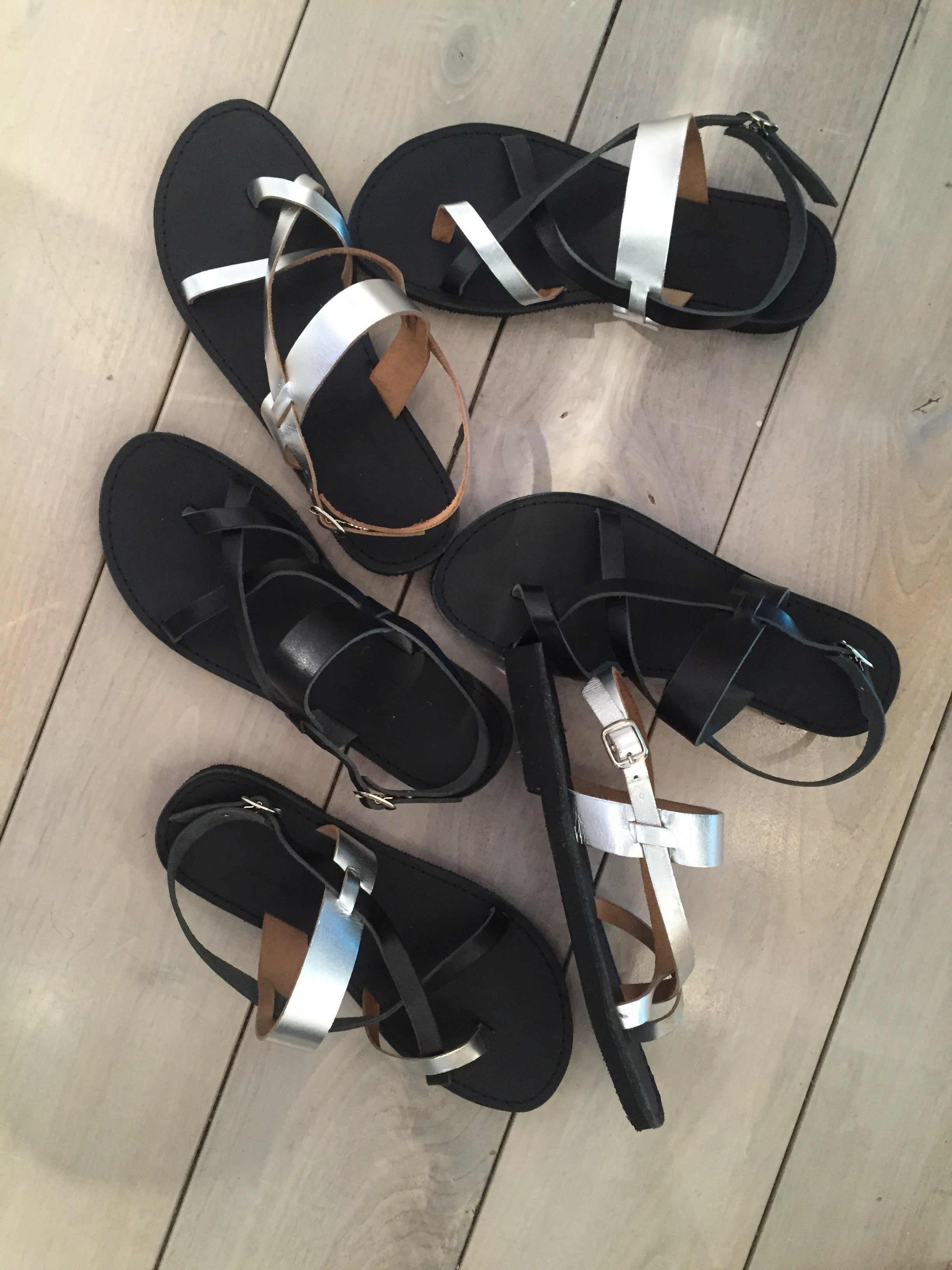 Iphigenia Greek Leather Sandals - Silver with Black Sole