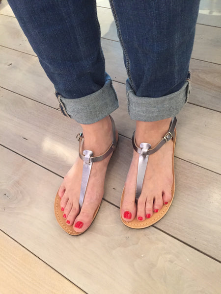 Despoina Greek Leather Sandals - Silver