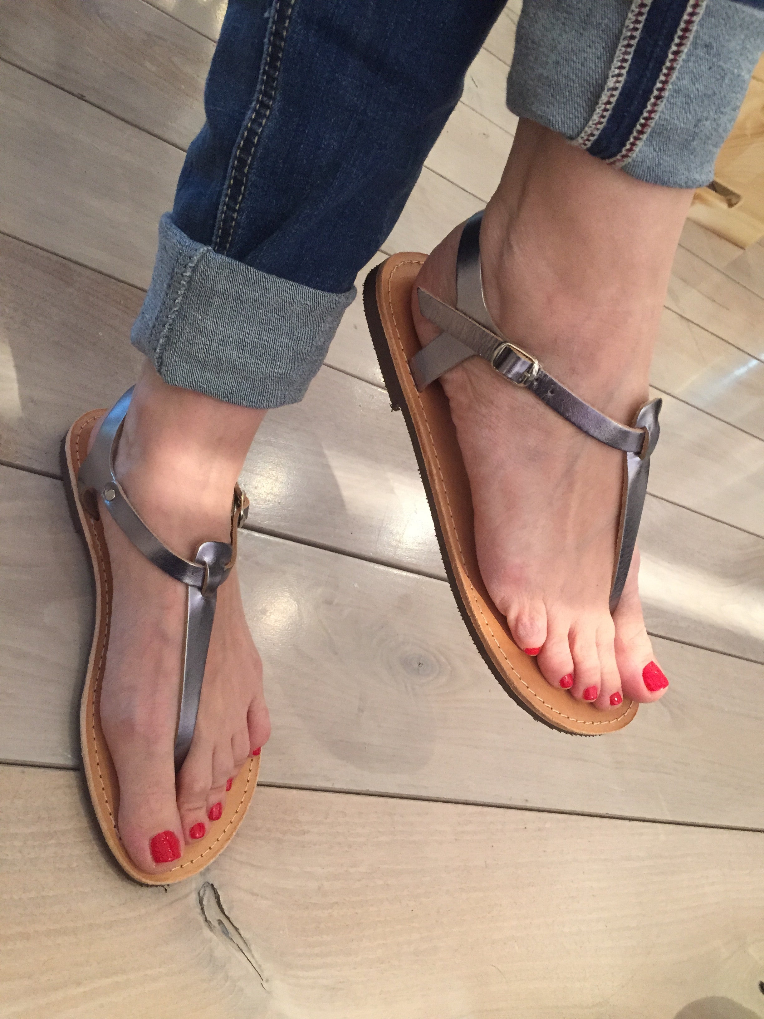 Despoina Greek Leather Sandals - Silver
