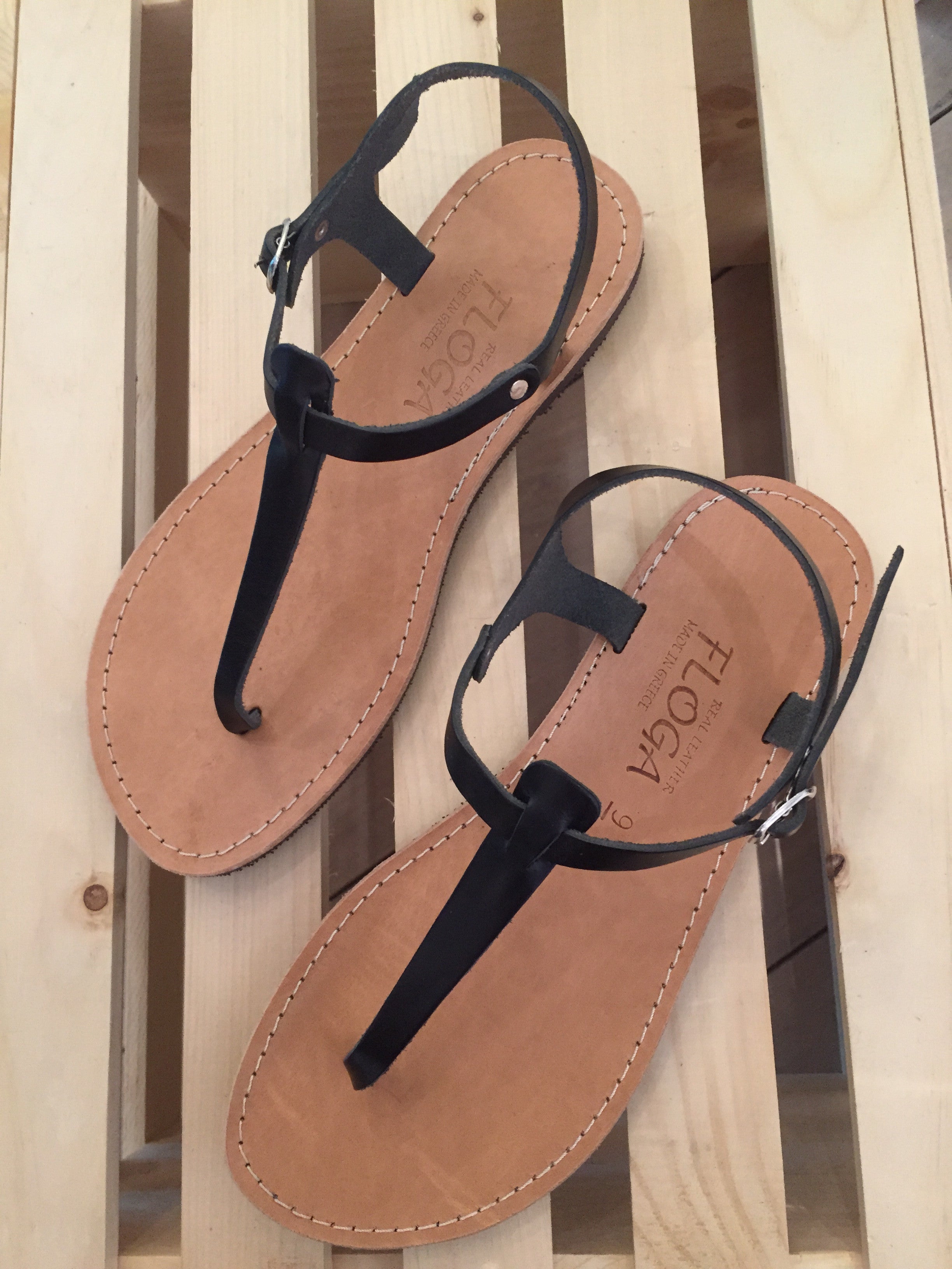 Despoina Greek Leather Sandals - Black