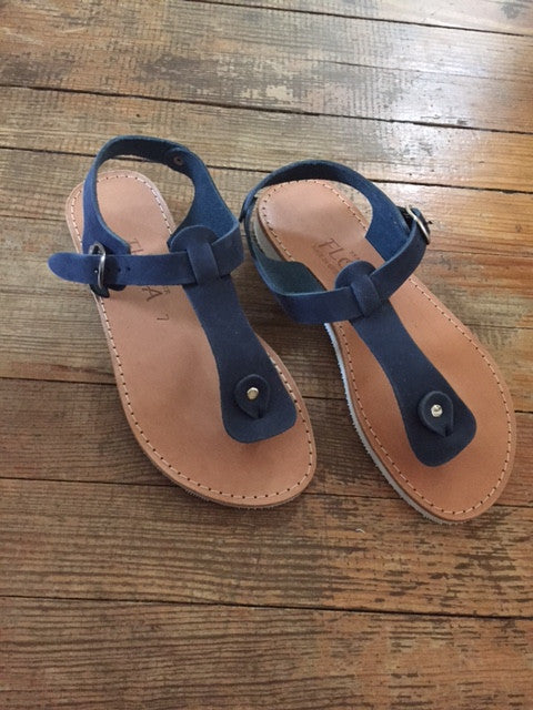 Elektra Greek Leather Sandals - Blue