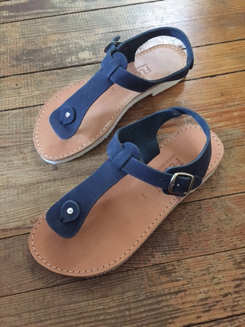 Elektra Greek Leather Sandals - Blue