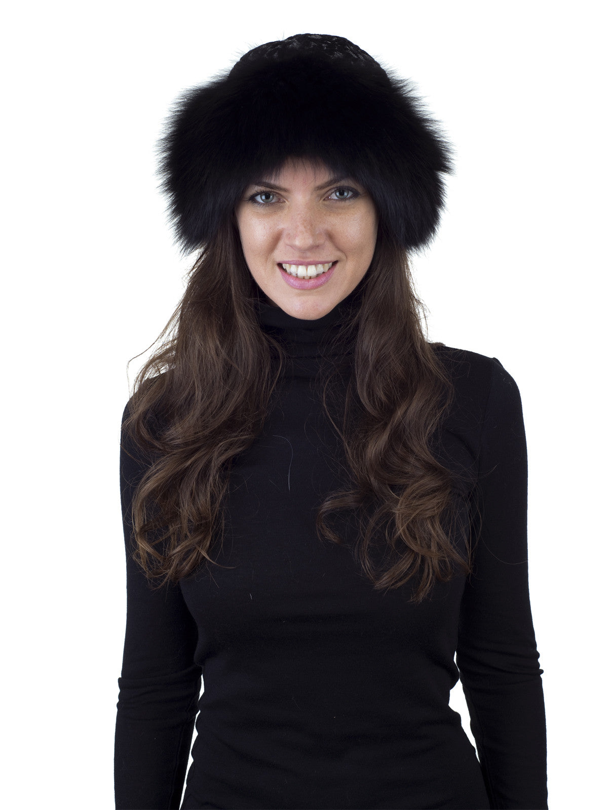 Black Fox Hat with Italian Black and Silver Fabric
