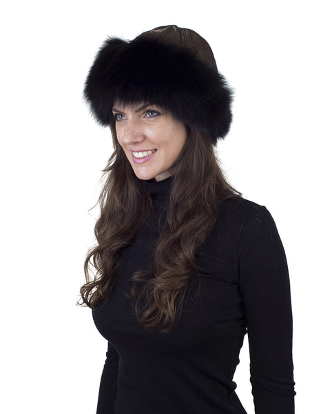 Black Fox Hat with Gold Fabric