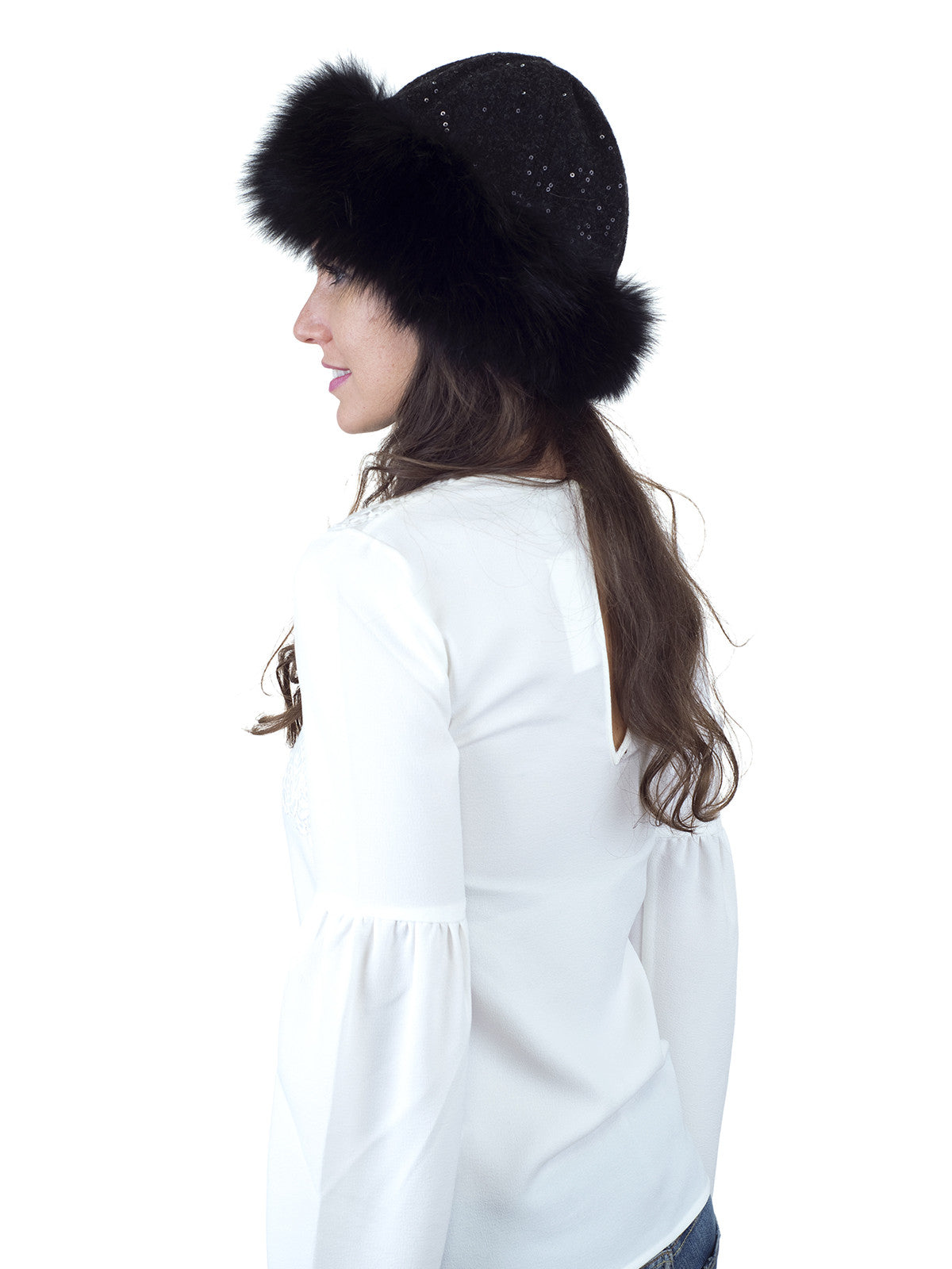 Black Fox Hat with Sequin Fabric