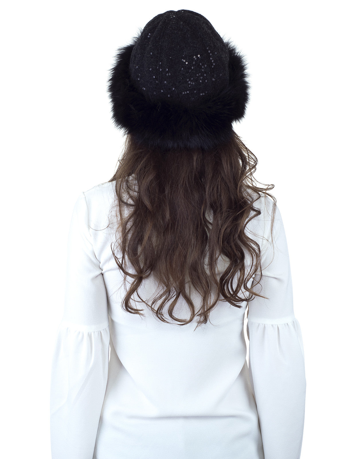 Black Fox Hat with Sequin Fabric