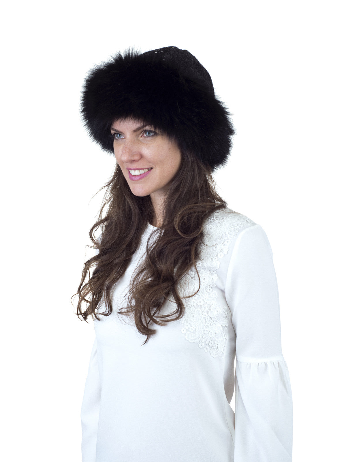 Black Fox Hat with Sequin Fabric