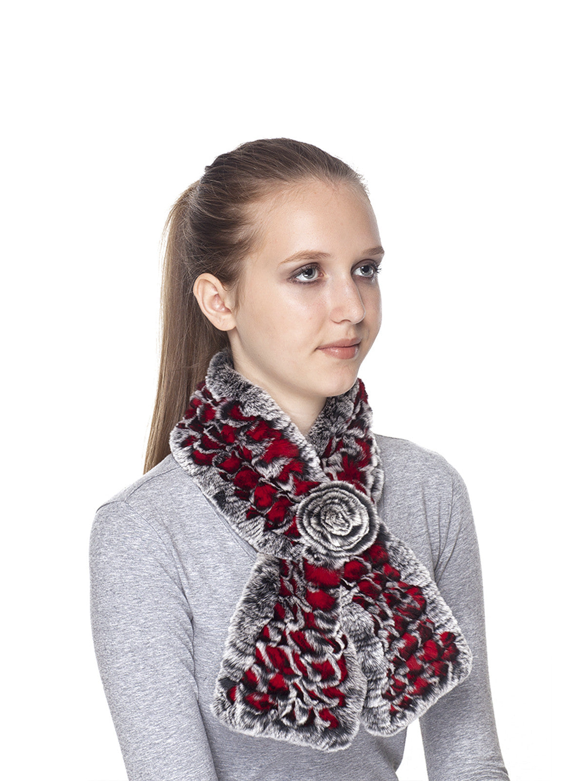 Red Black Frost Rex Rabbit Fur Scarf