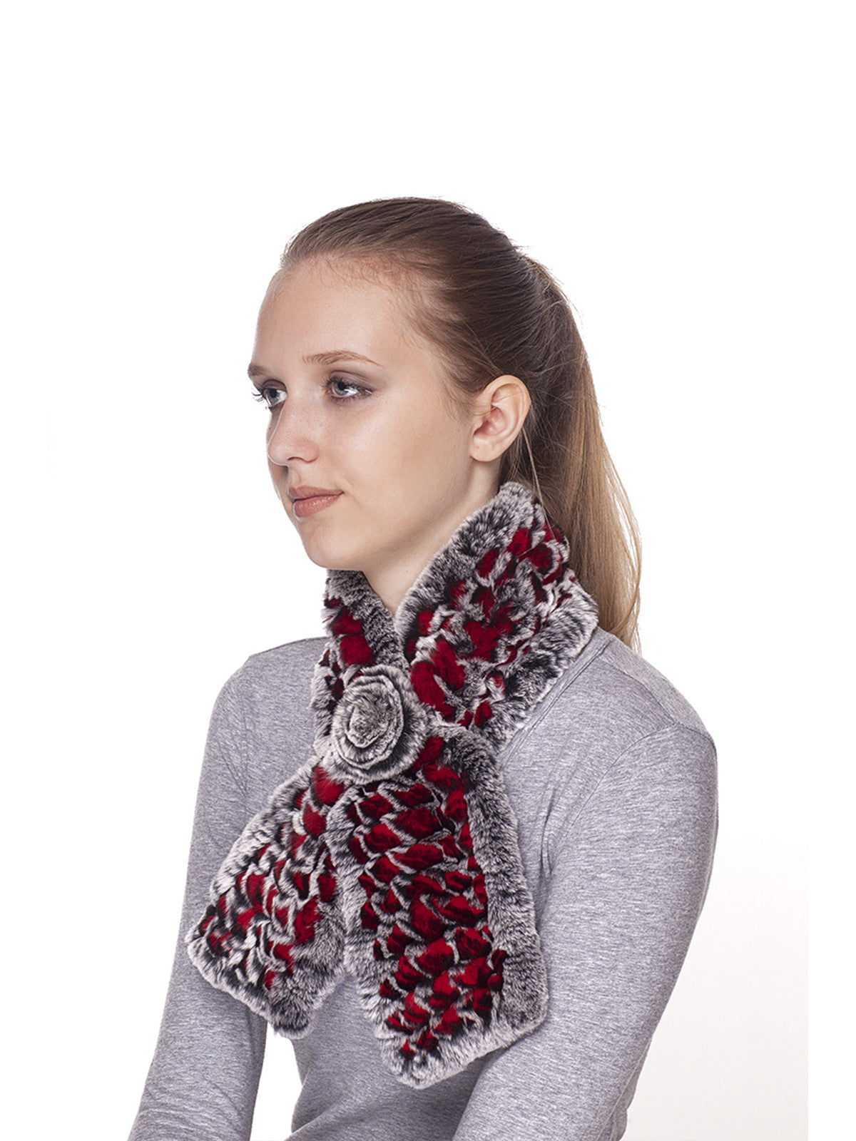 Red Black Frost Rex Rabbit Fur Scarf
