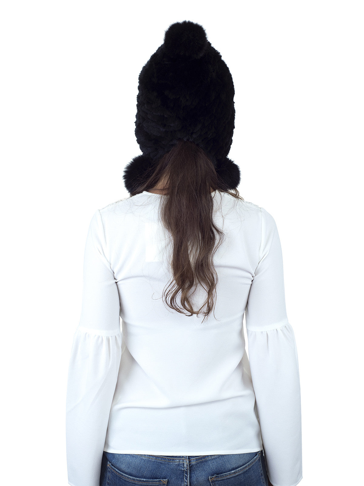 Black Rex Rabbit Hat with Ear Flaps