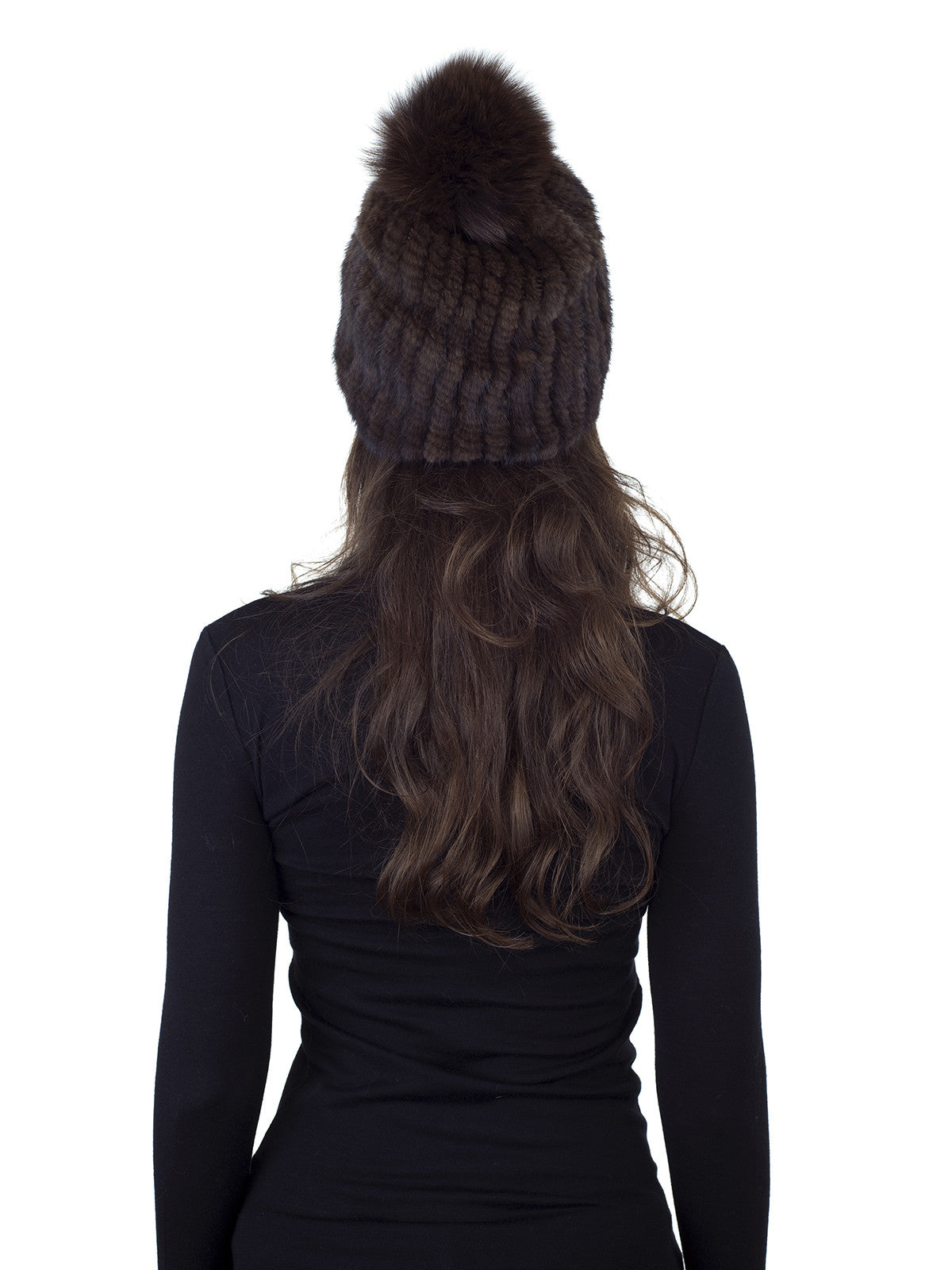 Mink Fur Beanie Hat with Fox Pom Pom