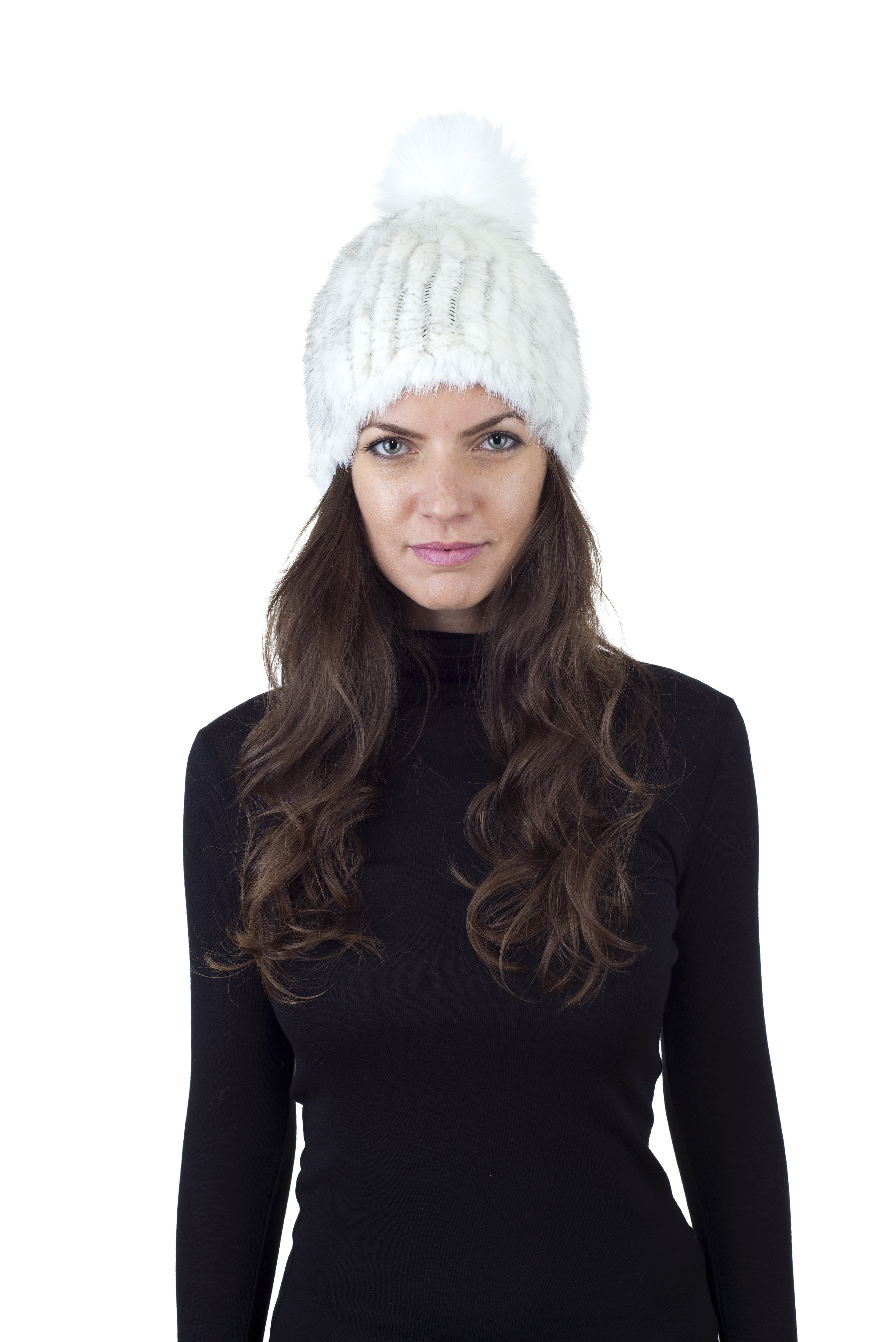 Mink Fur Beanie Hat with Fox Pom Pom