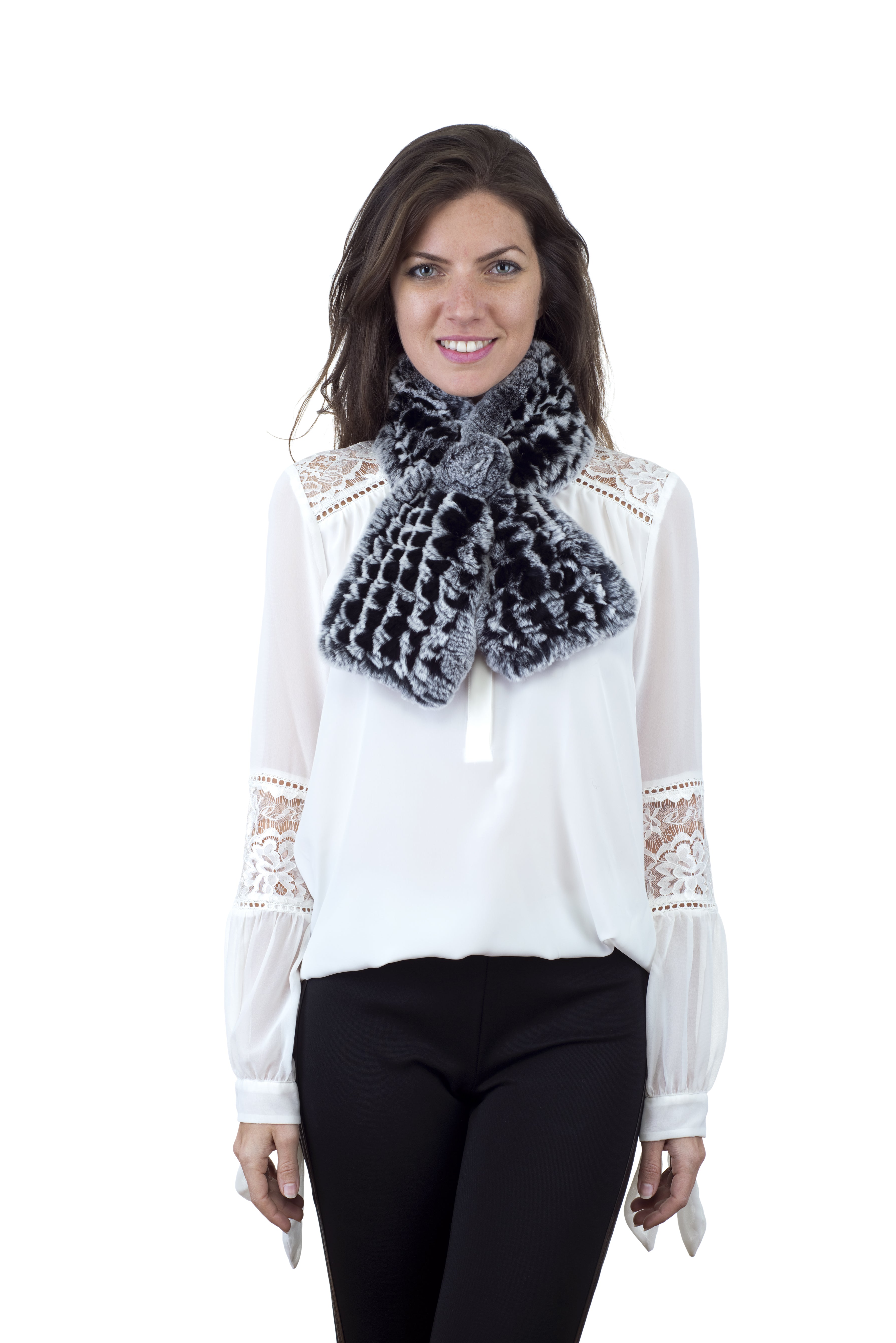 Rex Rabbit Fur Pull Through Scarf Black Frost