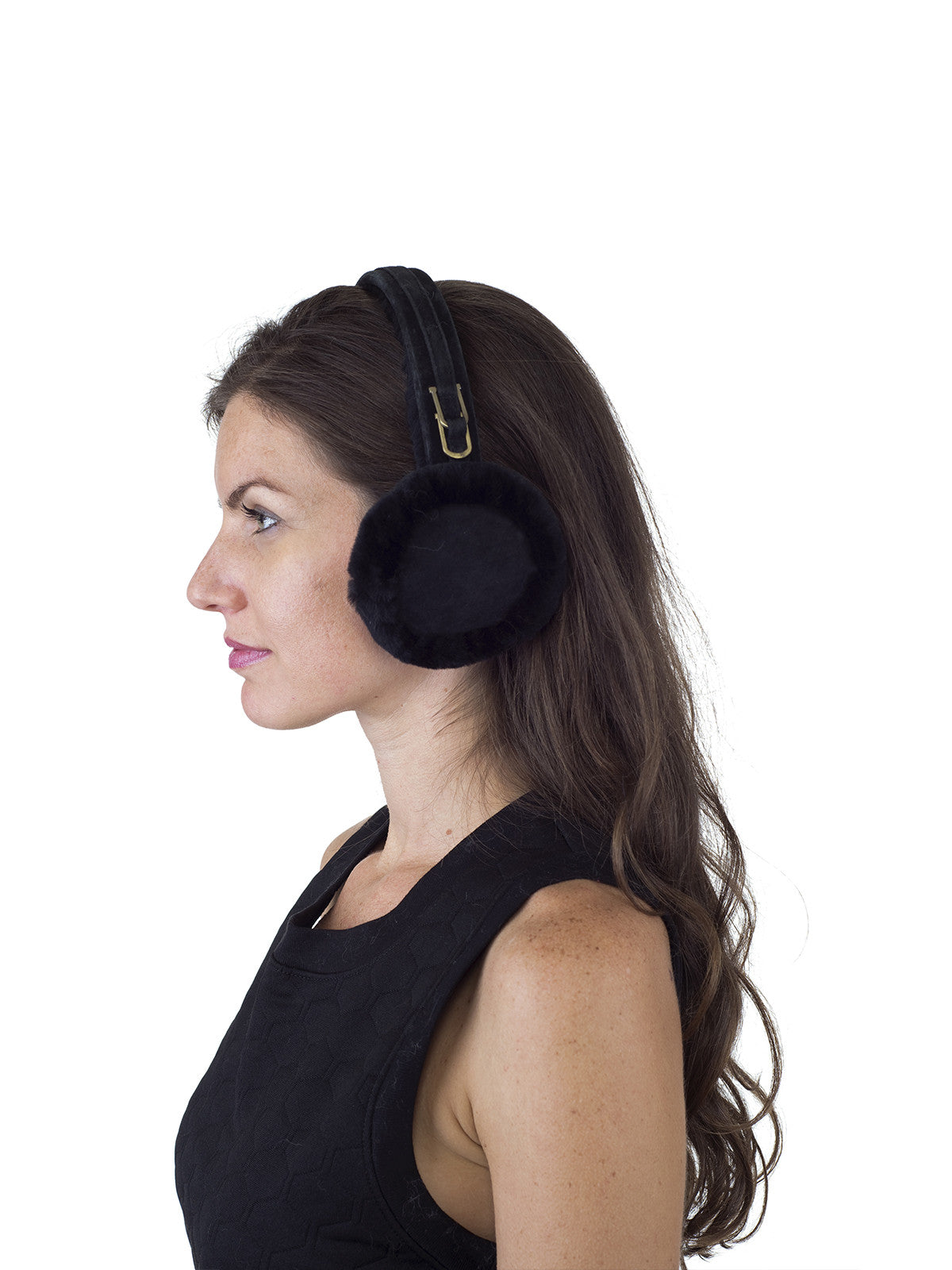Merino Shearling Sheepskin Black Earmuff