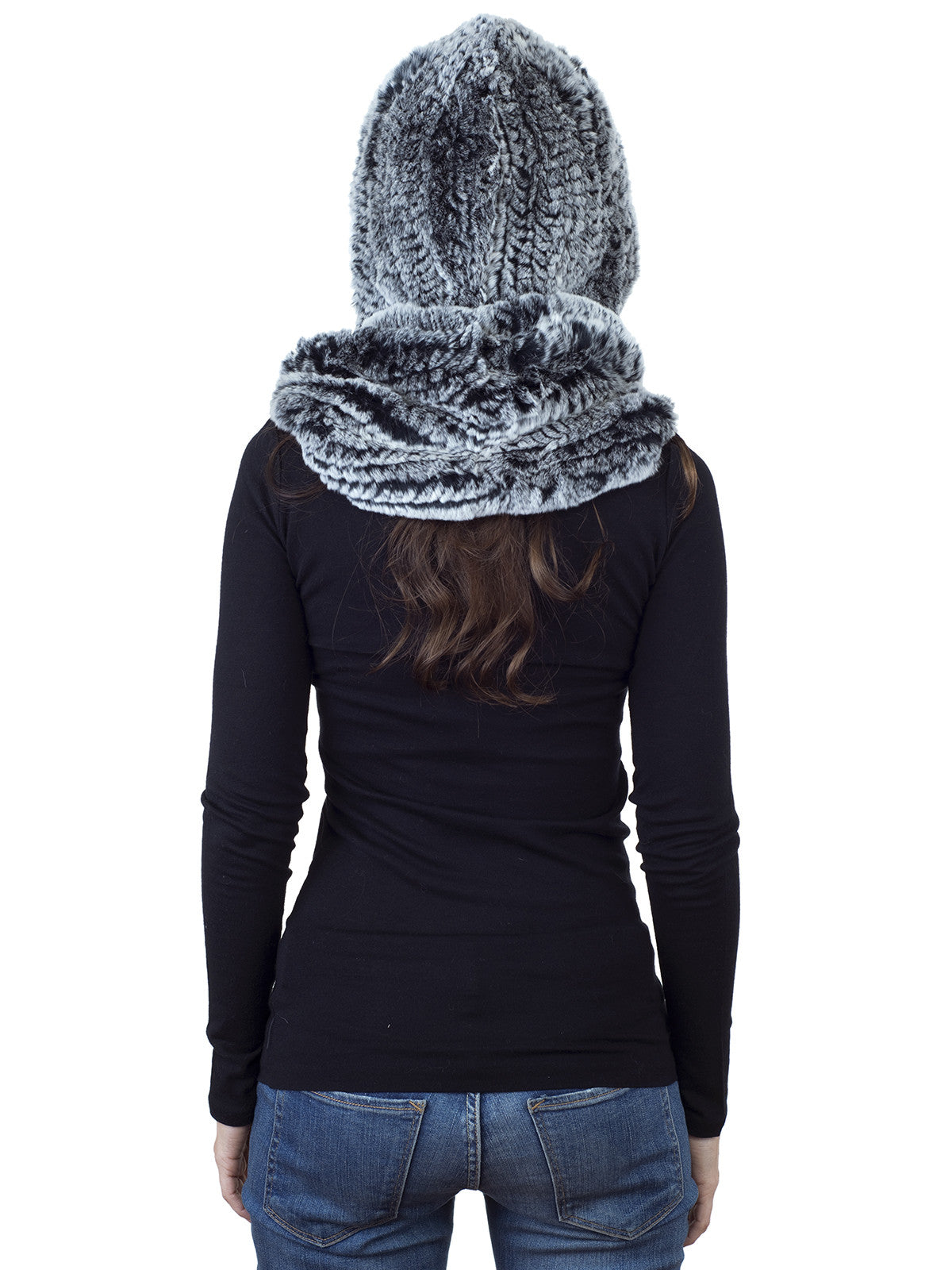 Black Frost Rex Rabbit Hood with Wide Infinity Scarf