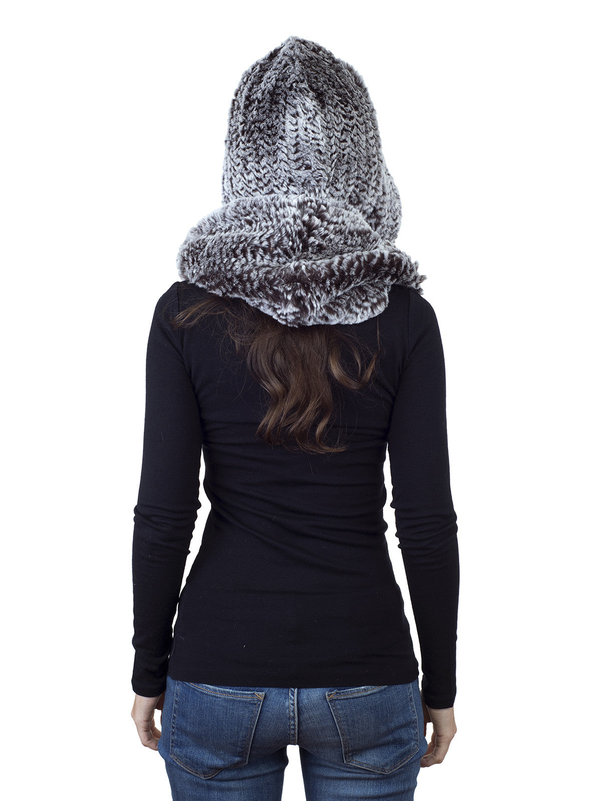 Brown Frost Rex Rabbit Hood with Wide Infinity Scarf