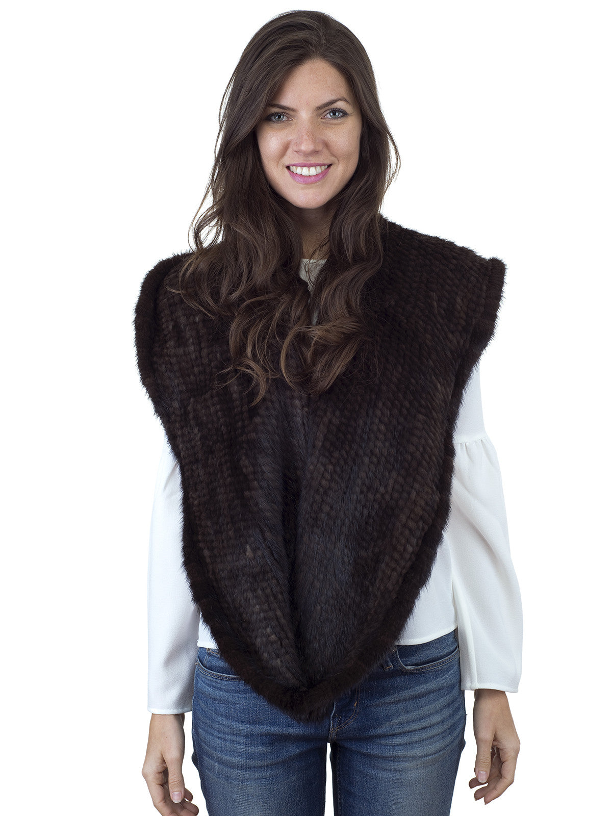 Brown Mink Hood with Wide Infinity Scarf