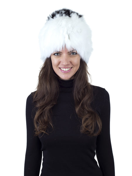 White Knitted Fox Hat with Black Fox Design On Crown