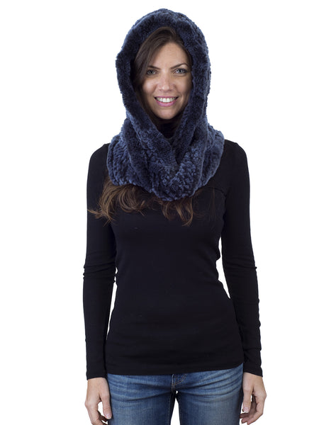 Blue Rex Rabbit Hood with Infitity Narrow Scarf
