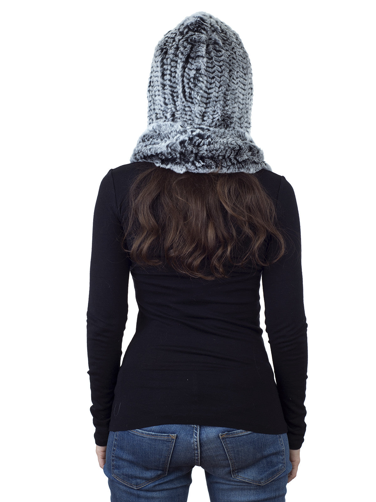 Black Frost Rex Rabbit Hood with Narrow Infinity Scarf