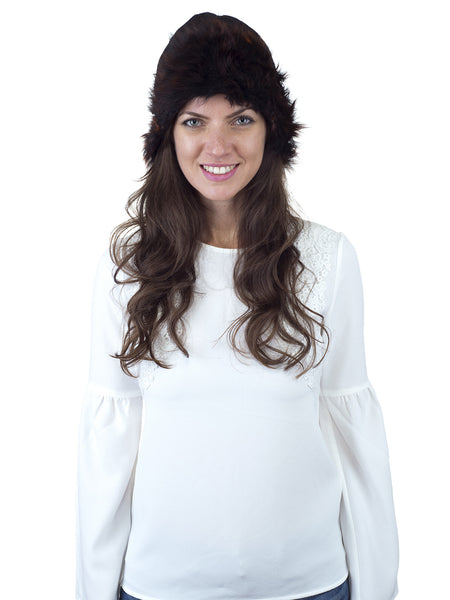 Black with Orange Tip Sheepskin Fur Hat with Black Lace Fabric