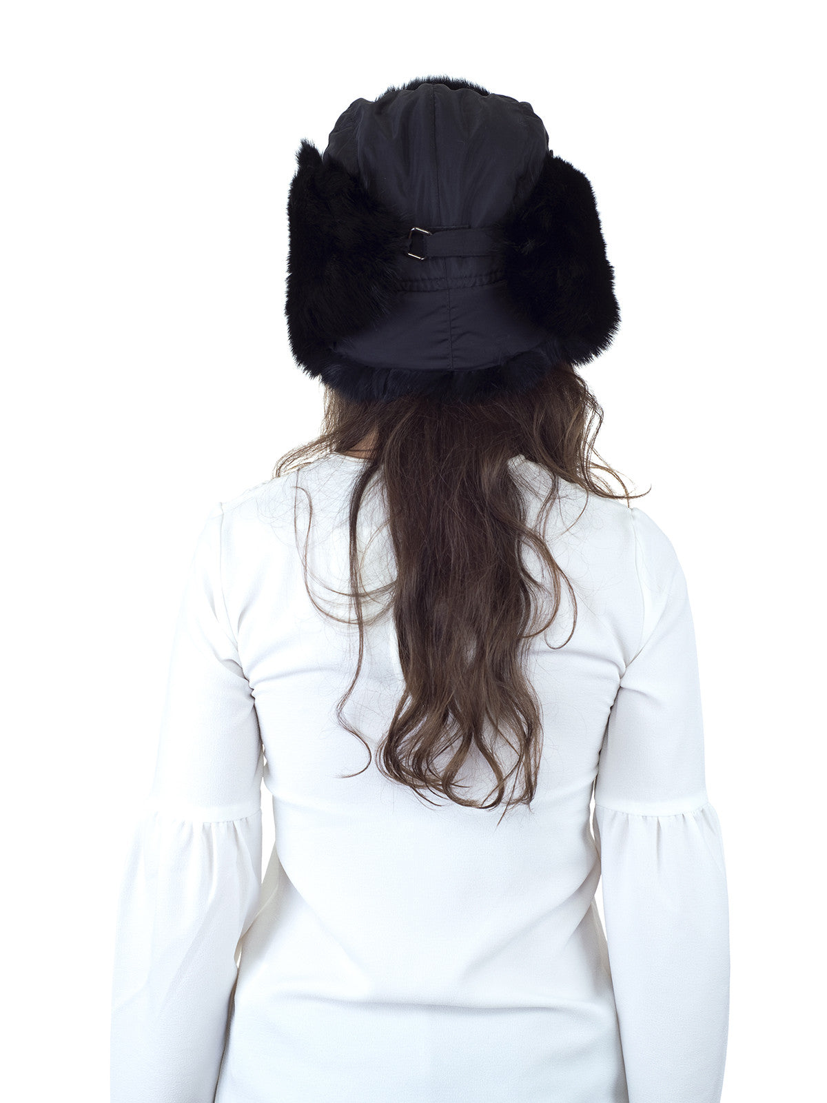Black Aviator Hat with Black Rabbit Fur