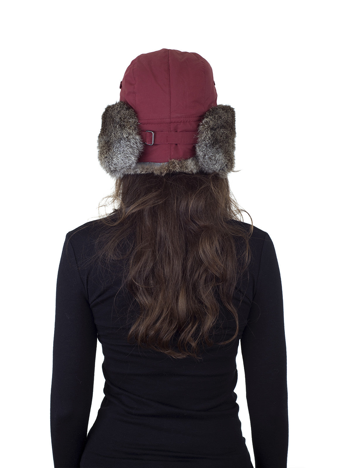 Maroon Aviator Hat with Golden Brown Rabbit