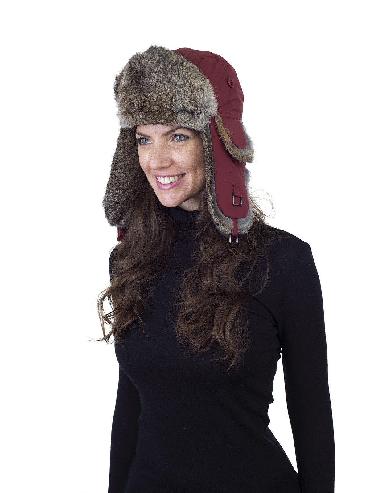 Maroon Aviator Hat with Golden Brown Rabbit