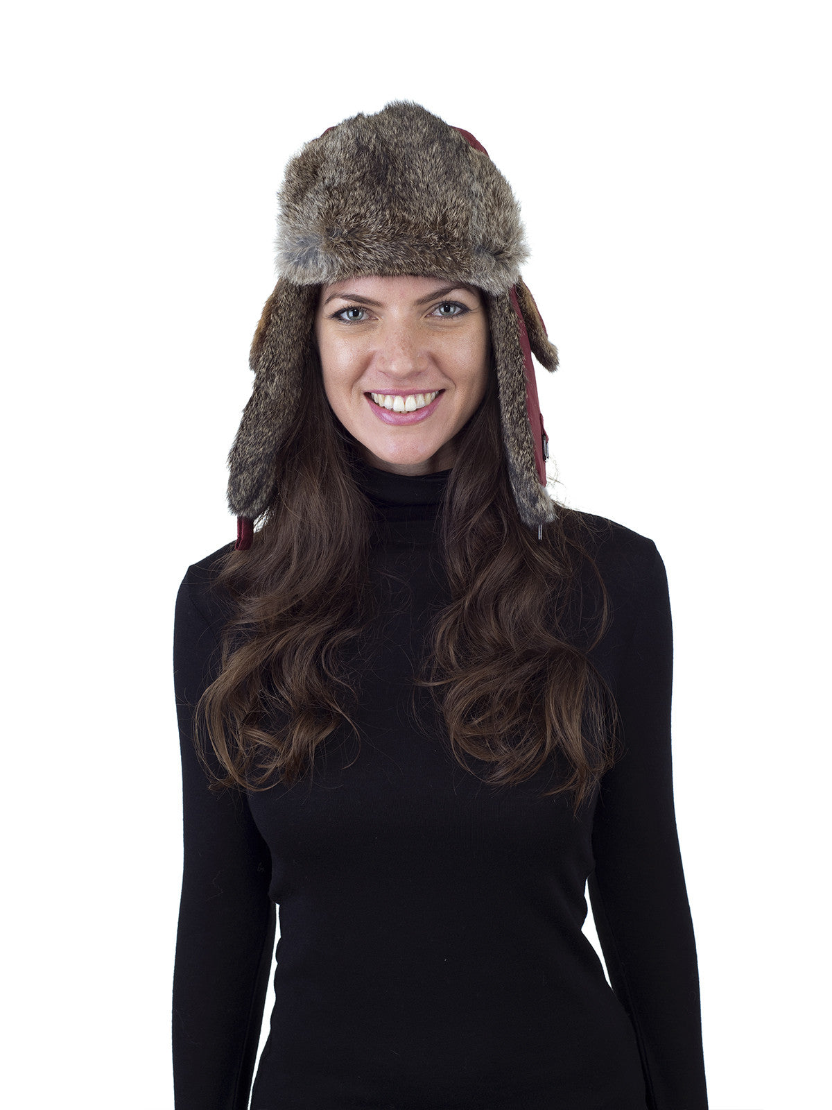 Maroon Aviator Hat with Golden Brown Rabbit