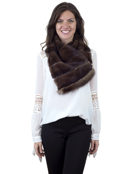 Demi Buff mink fur collar/scarf with Sable trim