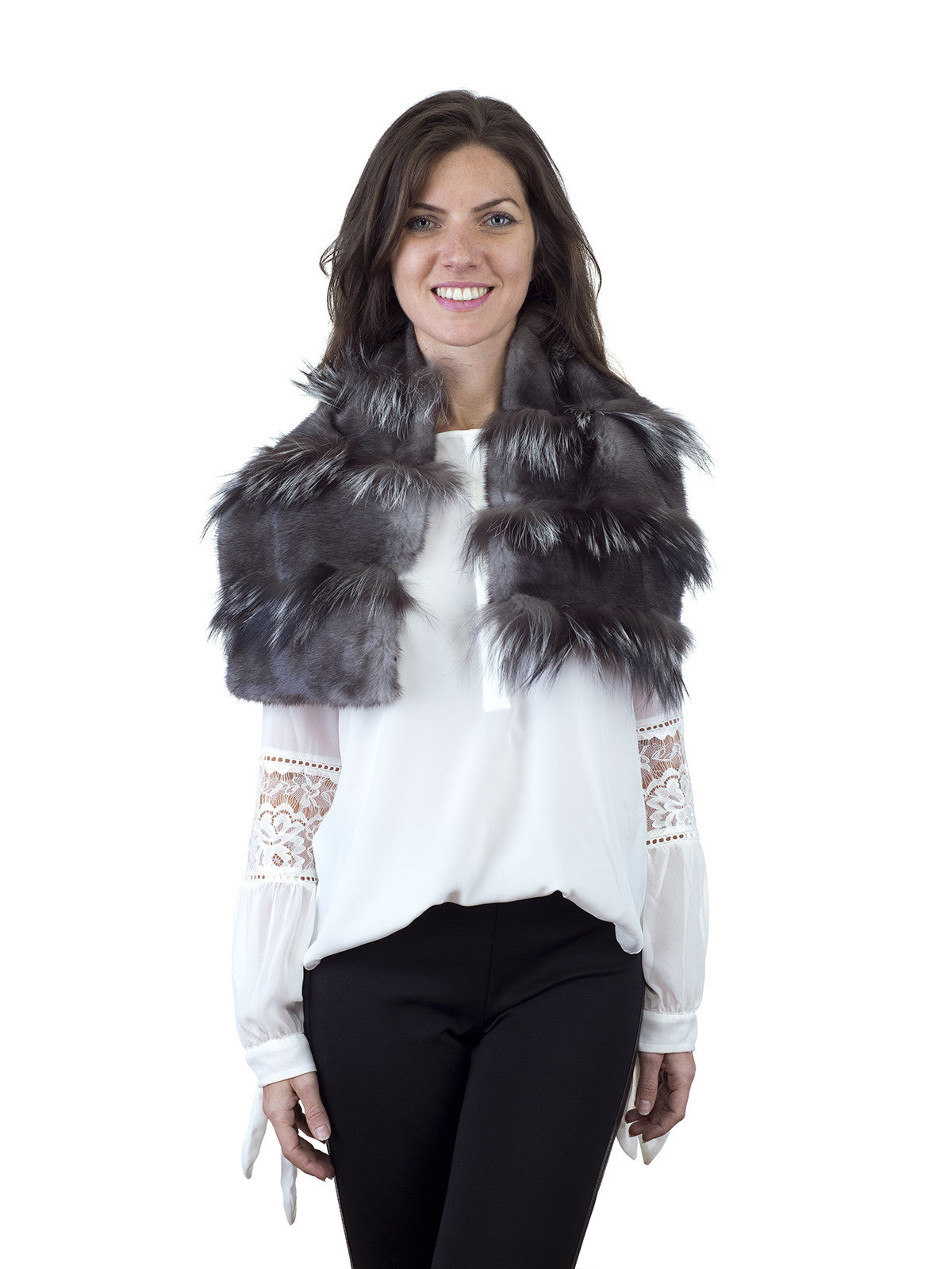 Grey Mink Scarf with Silver Fox