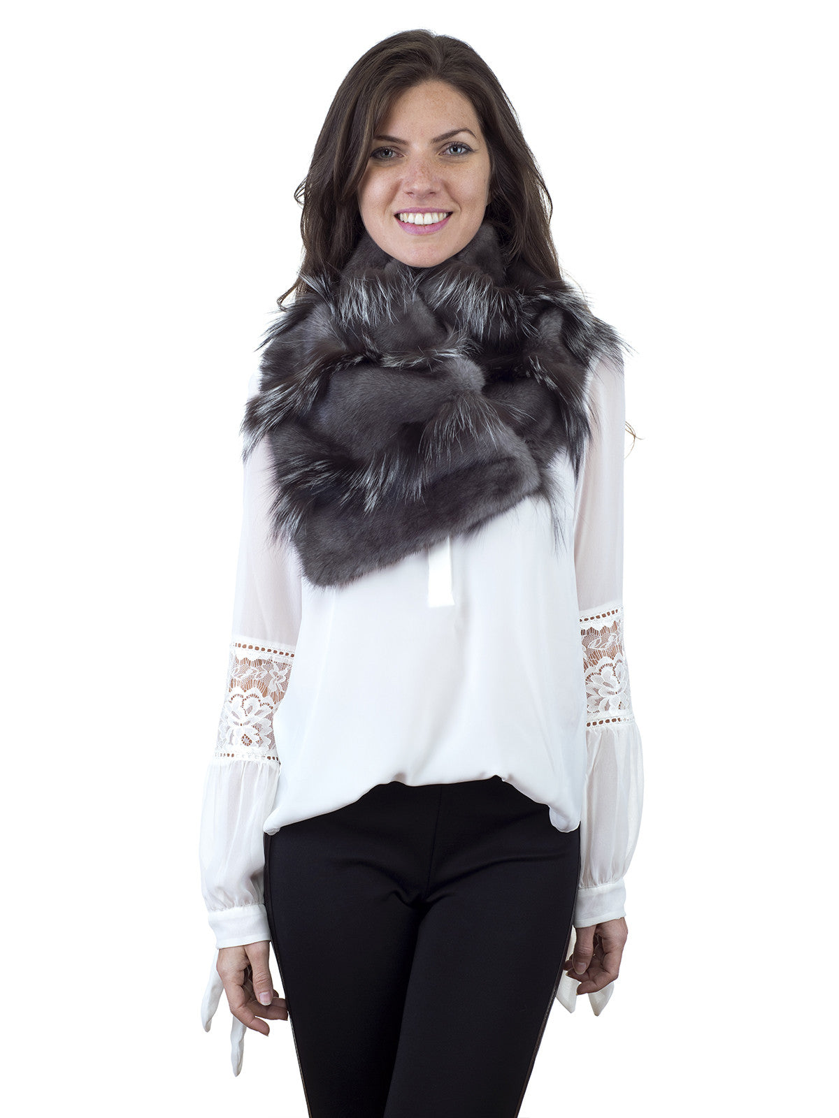Grey Mink Scarf with Silver Fox
